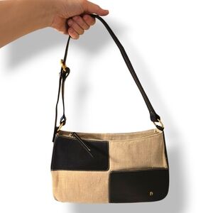 Y2k Shoulder Bag Baguette Leather Linen Patchwork Purse Etienne Aigner